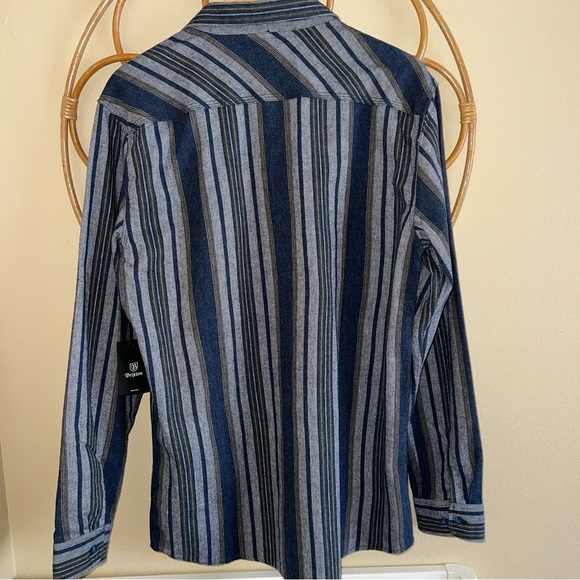 Brixton Bowery Flannel Long Sleeve Button Down Shirt Blue & Grey Large - Picture 2 of 8